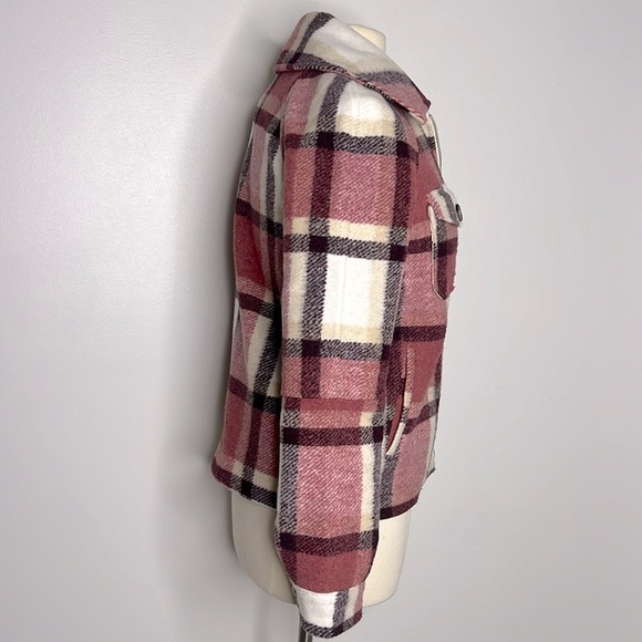 Avec Les Filles tartan Plaid Zip Front oversized Jacket size XS Cranberry/Cream - Picture 6 of 12